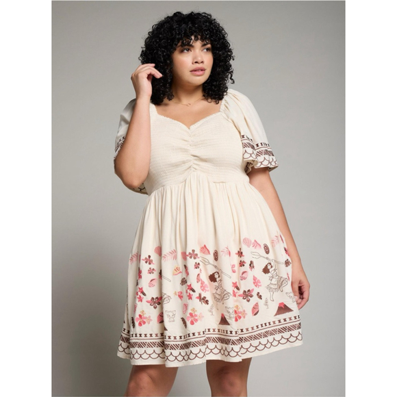 Disney Moana Floral Icons Cinched Plus Size Smock Dress - Sz 1X - Picture 1 of 14